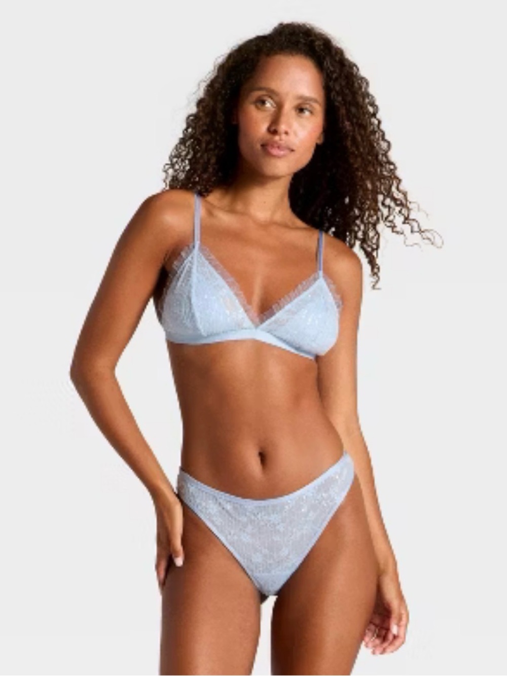 Light Blue Lace Triangle Bralette & Bikini Set